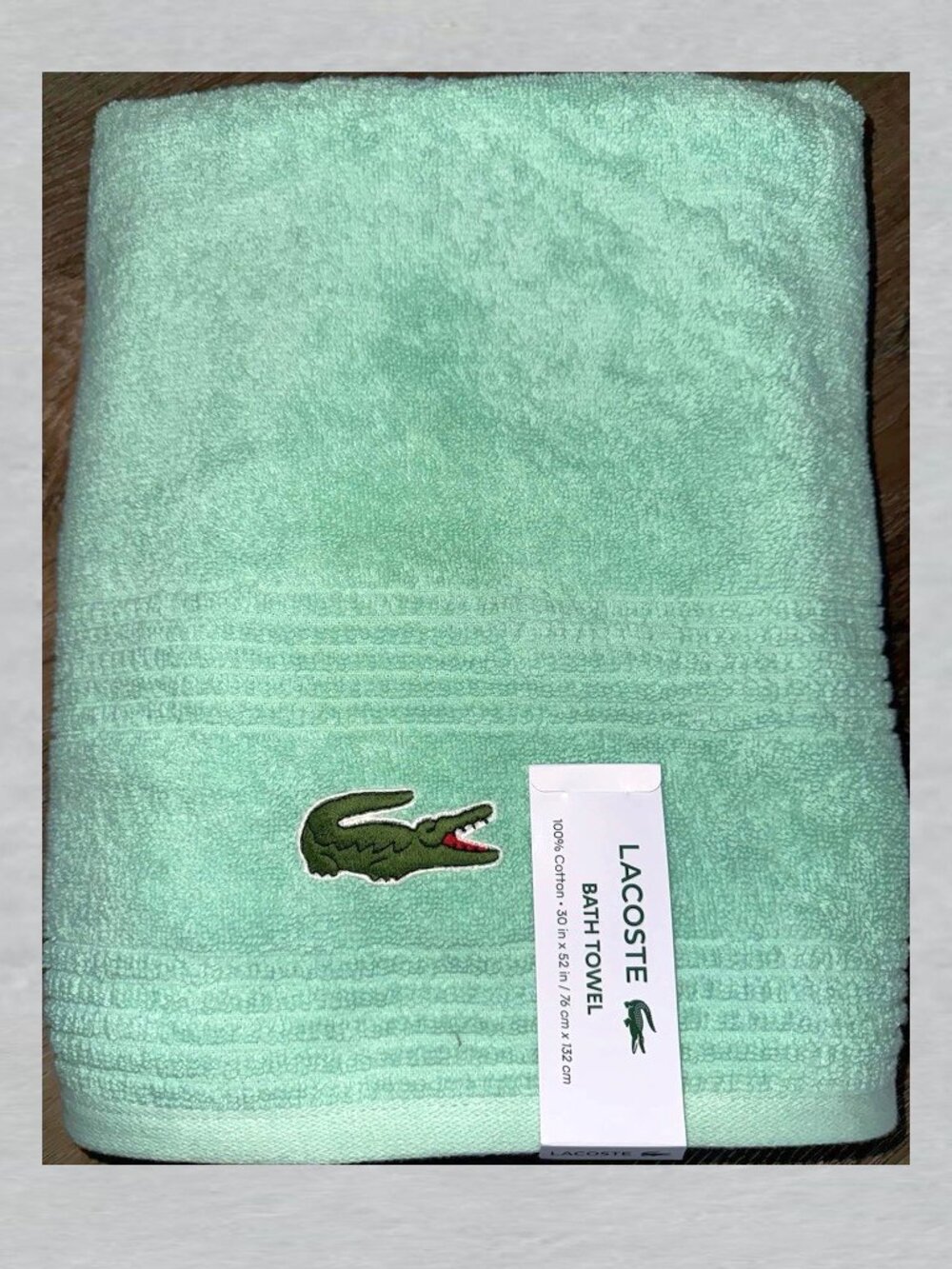 LACOSTE Big Crocodile Mint Green Bath Towel Measures 30 x 52 In
